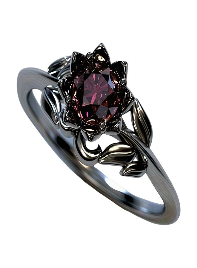 BlingNook Cubic Zirconia Rings For Women, Gothic Ring Black Flower Crystal Stackable Trendy Floral Eternity Travel Engagement Statement Wedding Birthday Jewelry Gift (Goth Black Red, 6) - Image 1